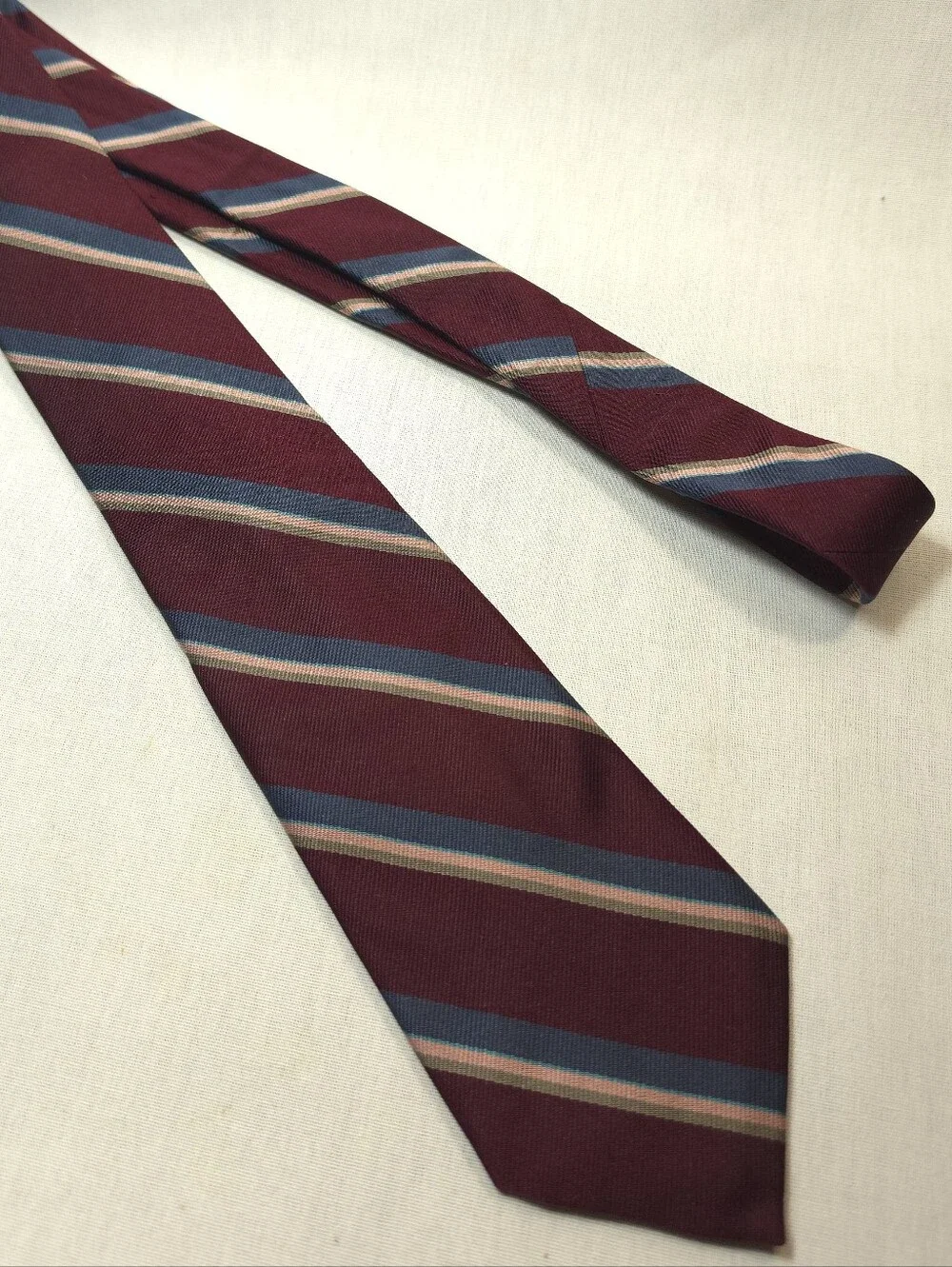 Classic Burgundy Striped Men's Tie with Navy and Cream Accents